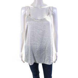 Ellelauri Women's Scoop Neck Spaghetti Straps Silk Blouse Silver Size L